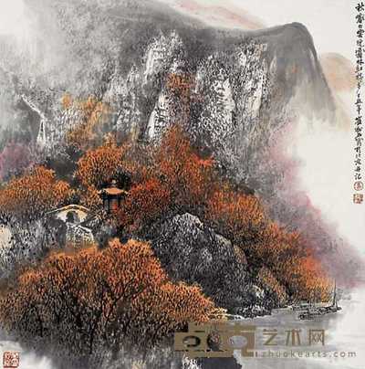 崔松石 秋霜林红 立轴 68×68cm